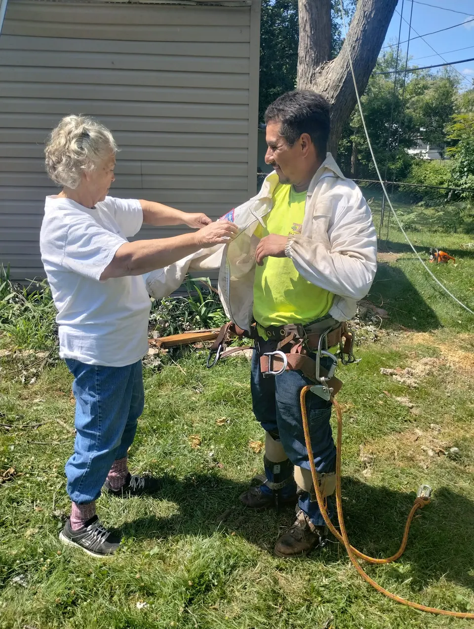 Certified arborist from Thompson's Tree Care performing tree evaluation in Saint Louis MO